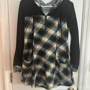 Plaid Hooded Tunic with Pockets